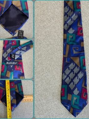 Vintage Manhattan Abstract Geometric Silk Tie USA 90s